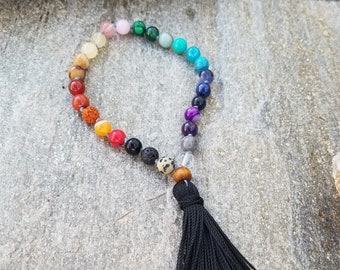 Rainbow Chakra Pocket Mala ~ 27 Bead Knotted 7 Chakra Mala Rainbow Bracelet~Balancing ~ yoga~ Meditation ~ Mini / High Quality Made in USA
