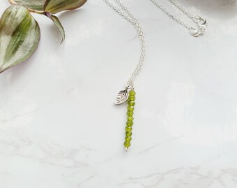 Prehnite Necklace, Faceted Prehnite, Dainty Necklace, Silver Necklace,  Leaf Charm, Nature, Heart Chakra, Libra, Gifts for Mom, Christmas