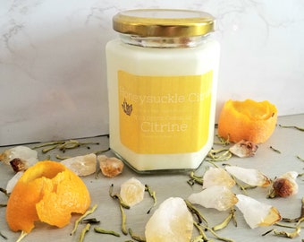 Honeysuckle Citrus Candle, Crystal Candle, Essential Oil Candle, Soy Wax, Geode Candle, Orange Peel, Citrine Candle, Gifts for Her, Boho