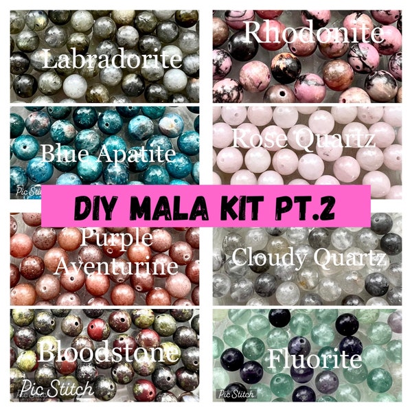 Mala Kit, Part 2, DIY Mala Necklace, Build Your Own Mala, Prayer Beads, Tourmaline, Tassel, Meditation, Kits, Make Your Own, Gifts, Retreat