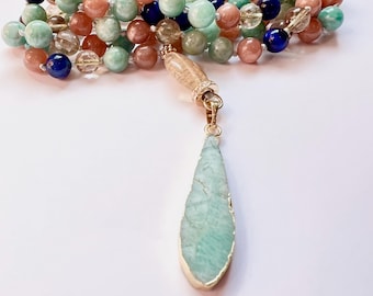 Sunstone Mala | Russian Green Amazonite | Citrine Mala | Knotted Blue Tigers Eye | Prayer Beads | Purity | Wrap Bracelet