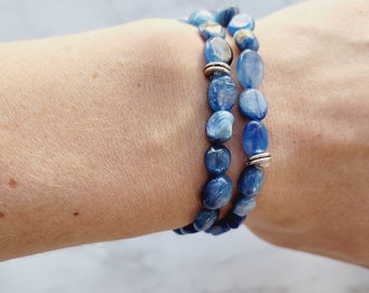 Kyanite Bracelet, 6 inch Stretch, Blue Kyanite, Mantra, Meditation, Mindfulness, Gift for Mom, Yoga, Mothers Day, Gifts for Her, Stretchy