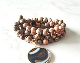 BODY & SOUL MALA, Leopard Jasper Mala, Red Tigers Eye, Root Chakra, Agate, 108, Knotted