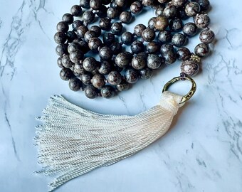 STABILITY MALA, Coffee Jasper Mala, Root Chakra, Prayer Beads, Yoga Necklace, Tassel Necklace