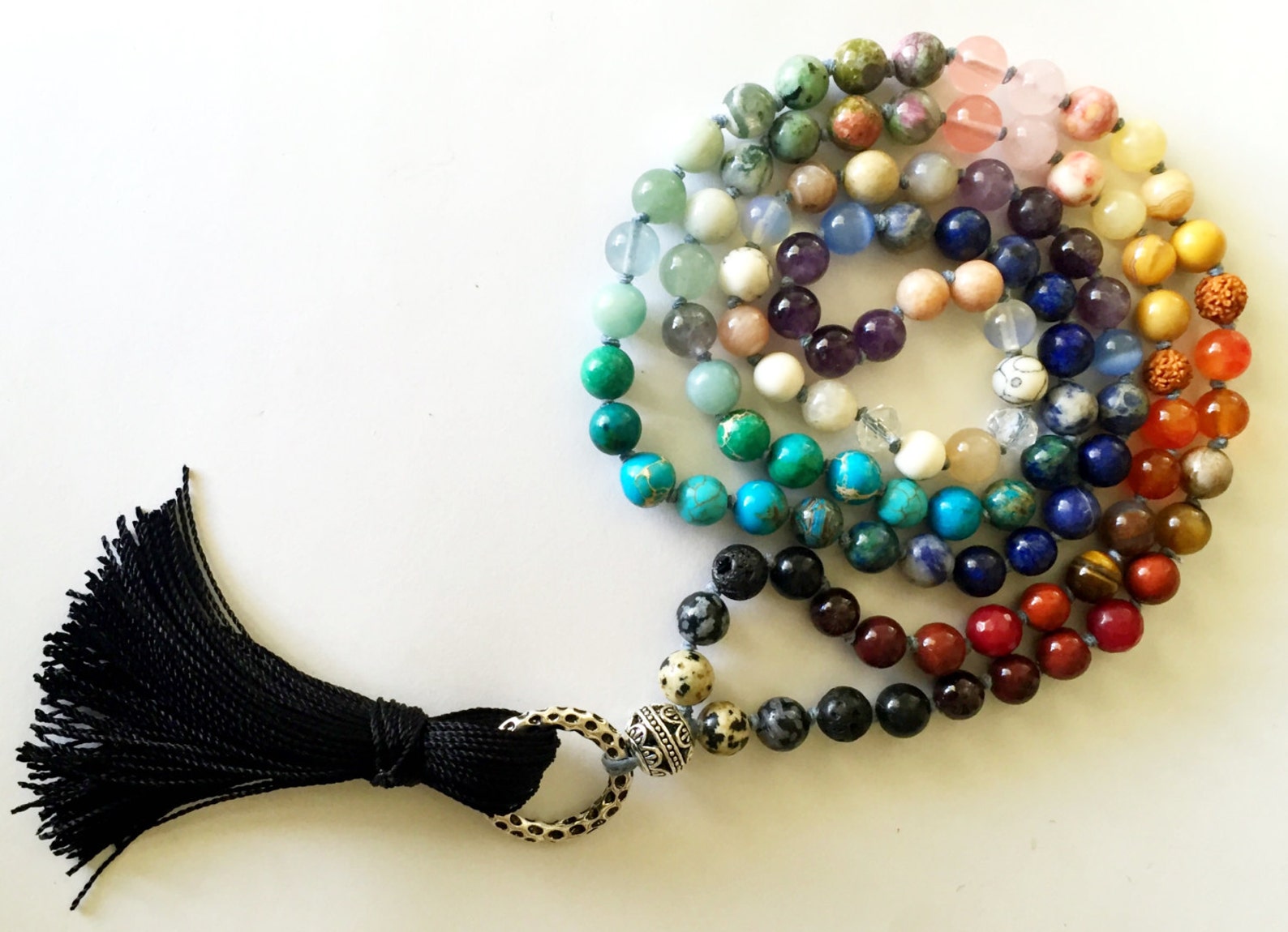 108 Bead Knotted 7 Chakra Mala Rainbow Necklace or Wrap | Etsy