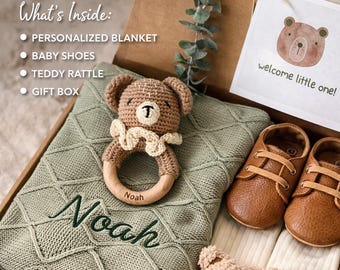 Personalized  Baby Boy Girl Gift Box Newborn Gift Set Custom Name Baby Shower Gift Neutral Baby Gift Set