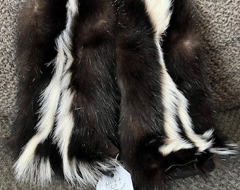 Real Skunk Fur Mittens - Leather Palms- Fleece lined
