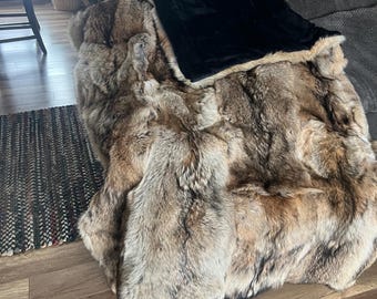 Real coyote fur throw blanket