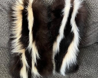 Real Skunk Fur Mittens - Leather Palms- Fleece lined