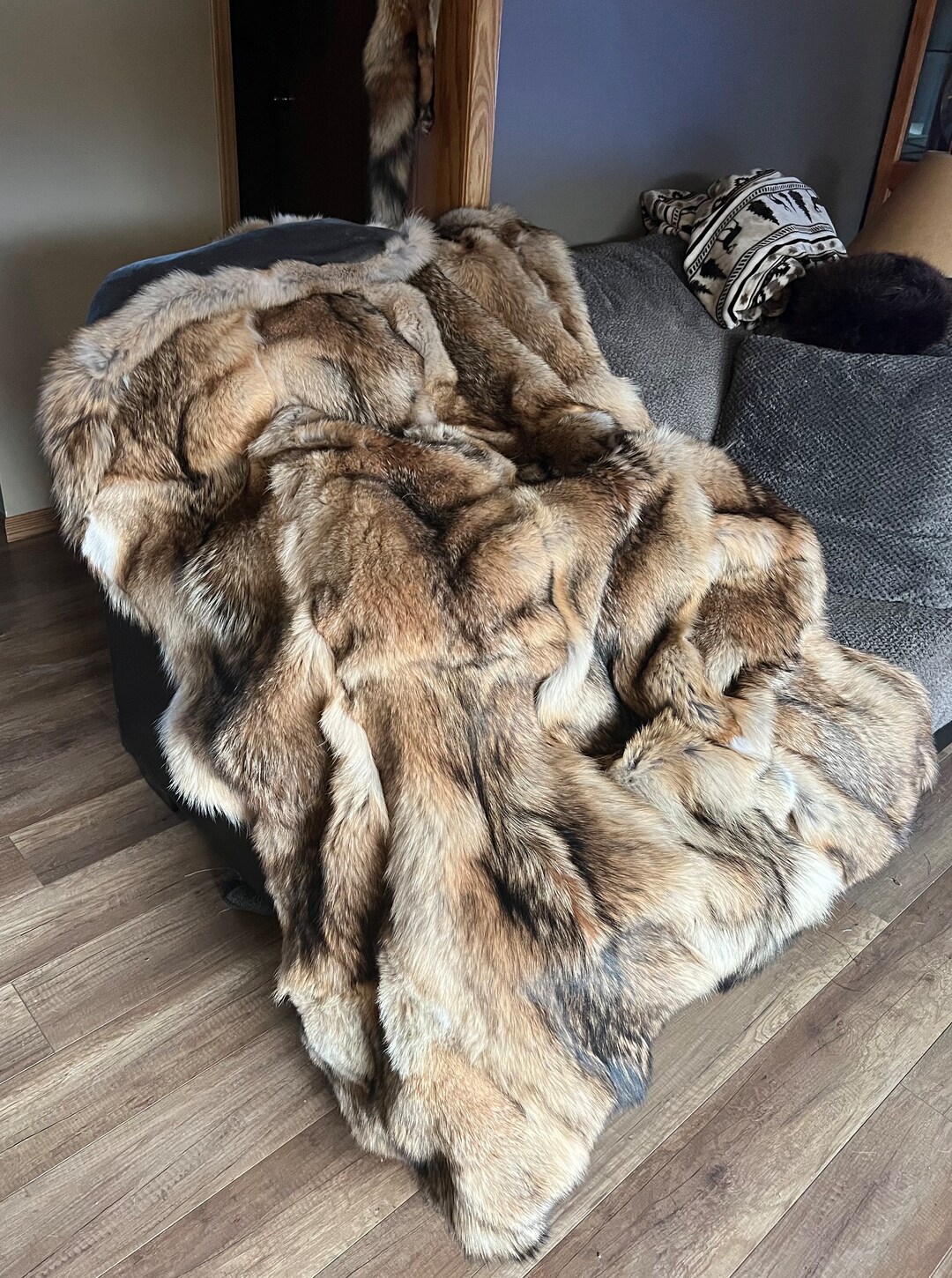 Real Coyote Fur Throw Blanket Etsy