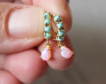 turquoise huggies, turquoise star earrings, bridesmaid earring, gift for her, sterling silver, gold hoops, holiday, valentines, star huggies