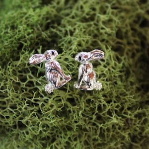 sterling silver bunny rabbit stud earrings, silver earrings, gift, gift for her, delicate earrings, rabbit jewelry, earrings under 30, gift