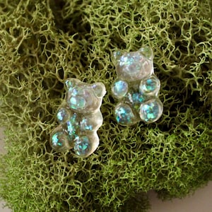 clear glitter gummy bear stud earrings, gummy bear jewelry, 90s jewelry, gift, gift for her, stud earrings, fun earrings, holiday, christmas