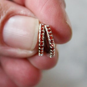 garnet huggie earrings, silver earrings, bridesmaid earring, gift for her, small siilver hoops, holiday, mothers day, hoop earring, gift