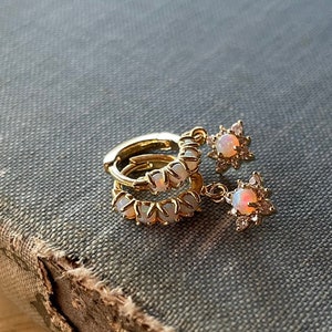 opal huggie earrings, tiny opal earrings, gold earrings, small hoops, opal jewelry, gift, gift for her, bridesmaid, bridal, jewelry, mom