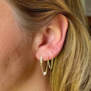 opal and gold huggie threader earring, gift, jewelry, gold earring, single earring, opal jewelry, gift, gift for her, multiple piercing, mom
