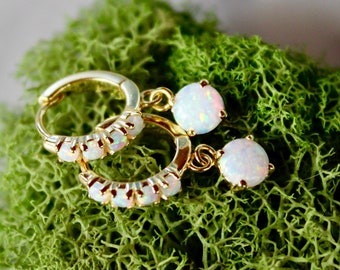 opal huggie earrings, bridesmaid earring, gift for her, opal jewelry, opal earrings, bride, wedding, opal birthstone, mothers day, gold