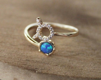 gold taurus ring, blue opal ring, taurus  horoscope, zodiac, gold ring, adjustable ring, taurus  star sign, gift, gift for her, ring