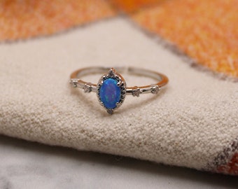 blue opal ring, opal jewelry, opal princess ring, gift, gift for her, jewelry, adjustable ring, gift for mom, stocking stuffer, silver, sun