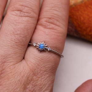 blue opal ring, opal jewelry, opal princess ring, gift, gift for her, jewelry, adjustable ring, gift for mom, stocking stuffer, silver, sun