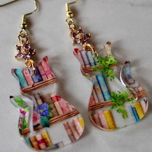 acrylic cat dangle earrings, cat earrings, cat jewelry, cat lady, gift for cat mom, cat, stocking stuffer, gift for her, valentines day
