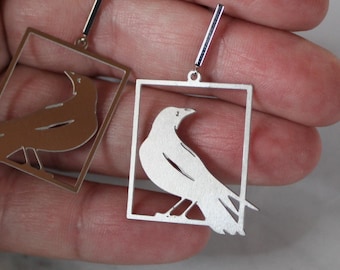 silver raven earrings, raven earrings, silver bird earrings, crow, crow earrings, gift, gift for her, earrings under 20, edgar allen poe