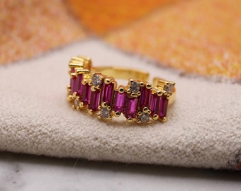 adjustable gold ring, red statement ring, ruby ring, red ring, collar ring, , gold ring, gift, gift for her, jewelry, holiday, statement