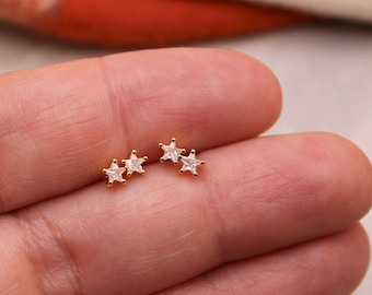 star stud earrings, star heart earrings, cubic zirconia star jewelry,gift, gift for her, holiday, christmas, hypoallergenic, celestial, star