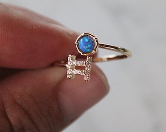 gold gemini ring, blue opal ring, gemini horoscope, zodiac, gold ring, adjustable ring, gemini star sign, gift, gift for her, ring