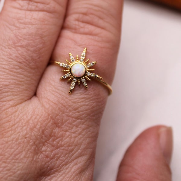 opal star ring, opal birth stone, adjustable ring, gold ring, jewelry, gift, gift for her, summer jewelry, starburst ring, sun, sun jewelry