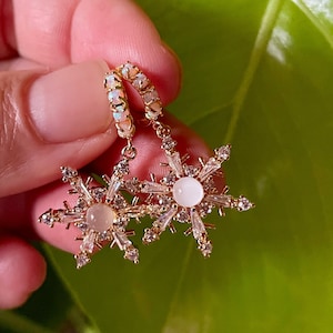 opal snowflake earrings, bridesmaid earring, gift for her,  sterling silver, christmas, snowflake, gift, gift for mom, stocking stuffer