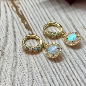 opal huggie earrings / huggie earrings // gold earrings // sterling silver // opal jewelry