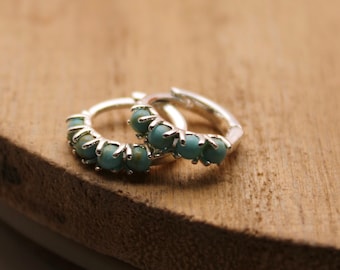turquoise huggie earrings, small hoops, huggy earrings, silver earrings, turquoise jewelry, hypoallergenic, gift, jewelry, holiday, silver