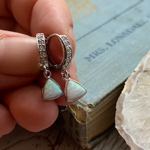opal huggie earrings // bridesmaid earring // gift for her // sterling silver // opal hoops // holiday // summer jewelry