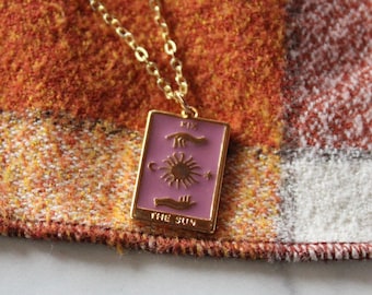 the sun tarot card necklace, tarot jewelry, sun jewelry, tarot reading, tarot cards, necklace, gold necklace, jewelry, holiday, sun tarot