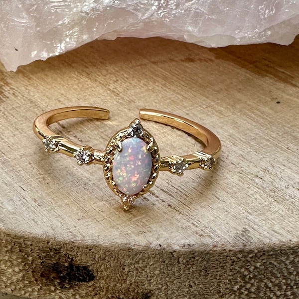 gold and opal ring, opal jewelry, opal princess ring, gift, gift for her, jewelry, adjustable ring, gift for mom, stocking stuffer, holiday