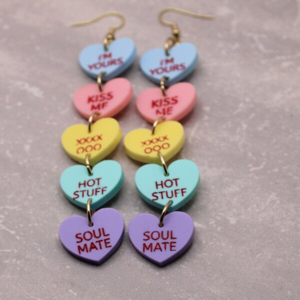 candy heart earrings, mint candy heart earrings, gift, jewelry, gift for her, statement earrings, valentine's day candy jewelry, soul mate