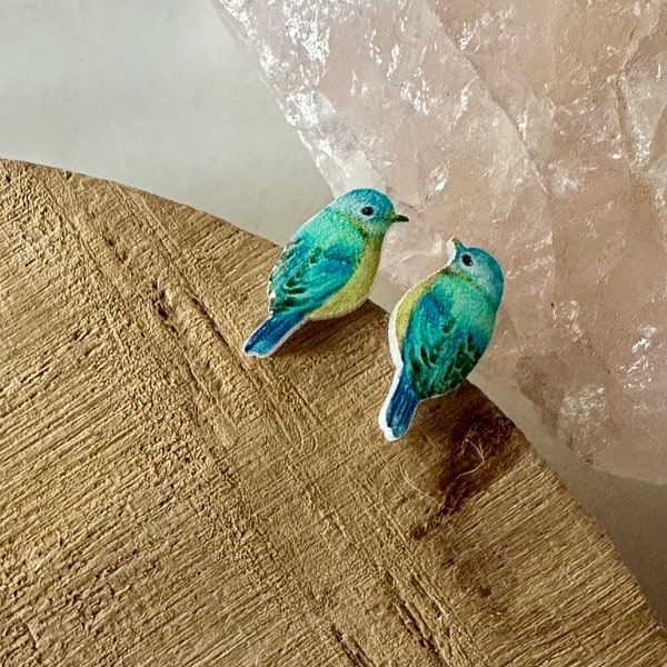 love bird earrings, bird earrings, bird jewelry, blue birds, bird gift, gift for bird lover, bird stud earrings, holiday, jewelry, earrings