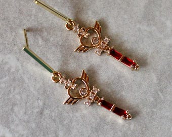 gouden oorbellen, sailor moon, sailor moon toverstok oorbellen, cadeau, cadeau voor haar, gouden sieraden, oorbellen onder de 30, sieraden, sailor moon, voor haar
