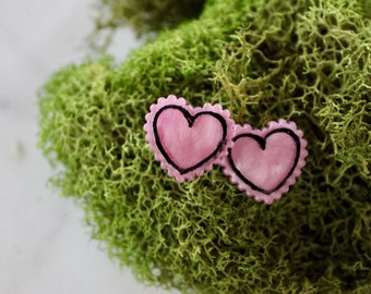 pink heart stud earrings, stud earrings, gift, gift for her, earrings under 10, jewelry, pink heart jewelry, valentines day, galentines