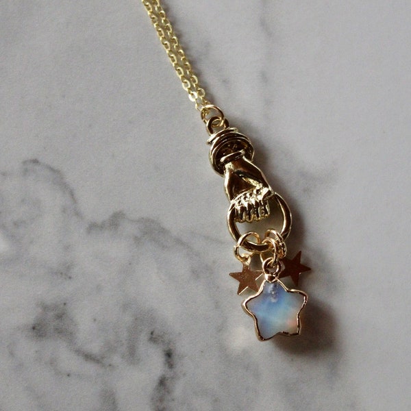 fistful of stars, opalite star necklace, star jewelry, gold jewelry, booktok, court of thorn, acotar, gift, gift for her, holiday, celestial