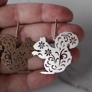silver squirrel earrings, squirrel earrings, autumn jewelry, autumn earrings, squirrel jewelry, wildlife, forest jewelry, gift, gift for her