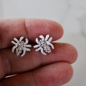 silver spider earrings, spider earrings, spider studs, spider jewelry, gift, gift for her, earrings under 10, stud halloween, october spider