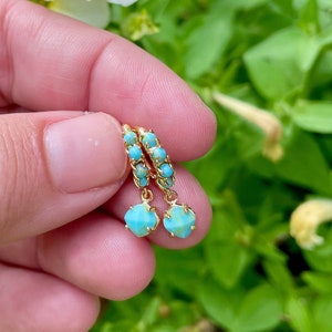 turquoise huggie earrings, gold earrings, turquoise hoops, small hoops, gift, gift for her, earrings under 40, turquoise earrings, for mom