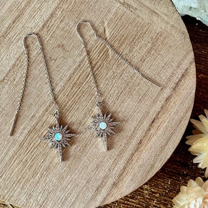 silver threaders, threader earrings, star threaders, dangle earrings, gift, gift for her, jewelry, silver earrings, holiday