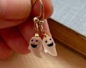 ghost earrings, halloween, ghost jewelry, halloween jewelry, gold earrings, dangle earrings, gift, gift for her, spooky, october, jewelry