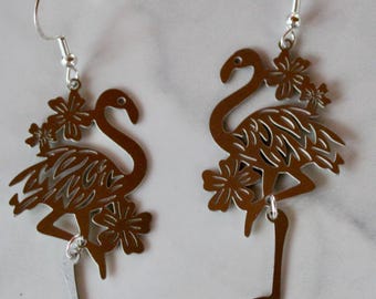silver flamingo earrings, earrings, silver bird earrings, flamingo earrings, gift, gift for her, earrings under 20, fun earrings, flamingo