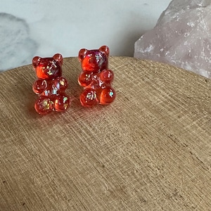 red gummy bear stud earrings, gummy bear jewelry, 90s jewelry, gift, gift for her, stud earrings, fun earrings, holiday, stocking stuffer
