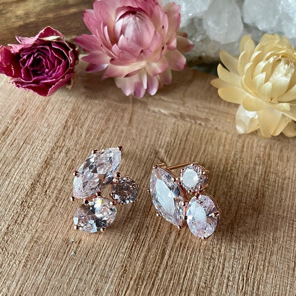 rose gold studs, cubic zirconia earrings, diamond studs, modern earrings, rose gold jewelry, gift, gift for her,  holiday, mothers day