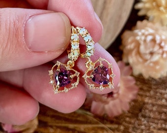 amethyst heart huggies, opal huggie earrings, bridesmaid earring, gift, sterling silver, jewelry, huggie earrings, small hoops, gold earring